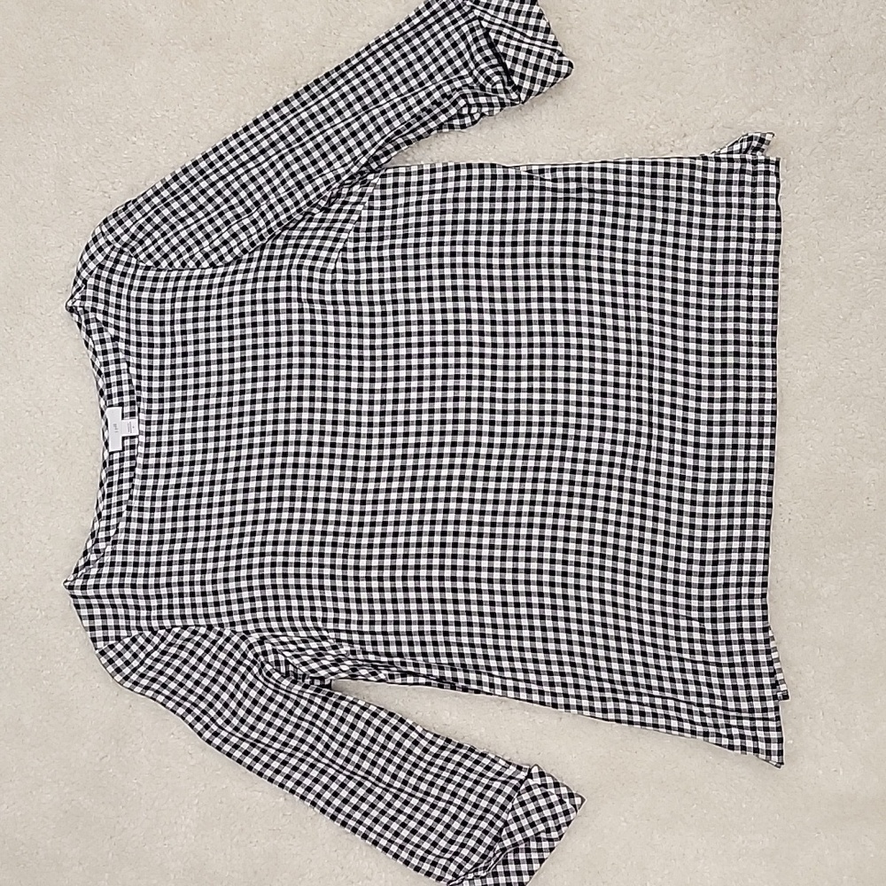 J. Jill black & white checkered plaid, quarter sleeve blouse